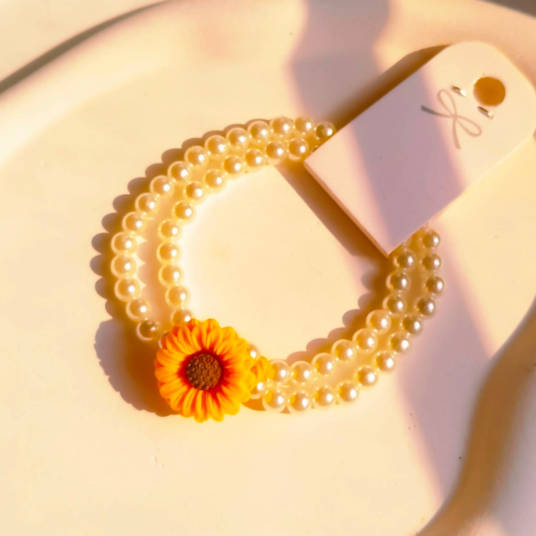 Sunflower pearl hair tie
